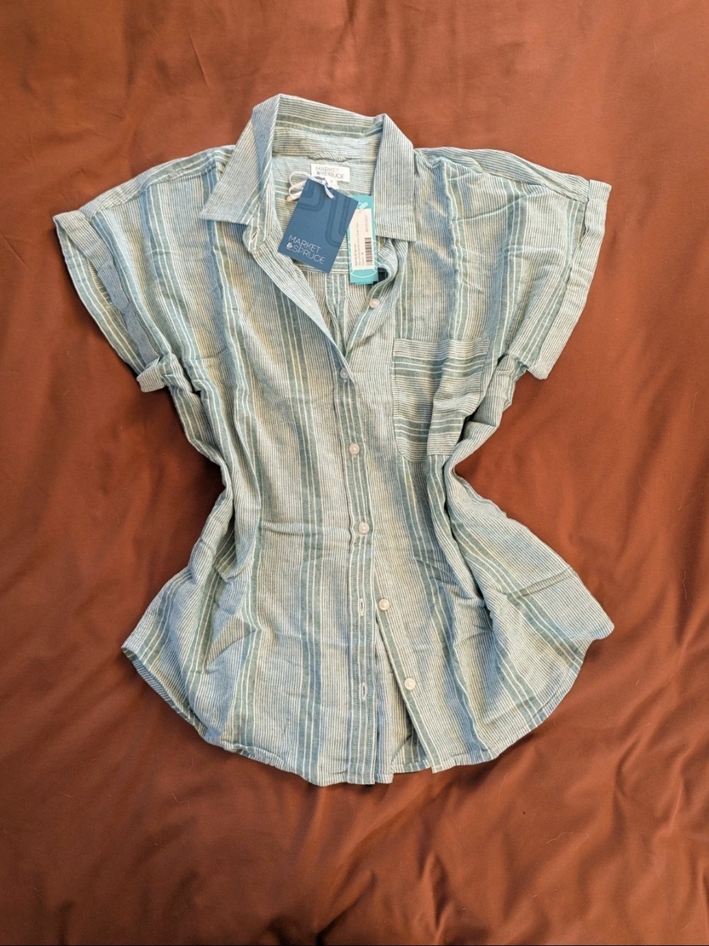 Market & Spruce Blue Stripe Short-Sleeve Button Down Shirt